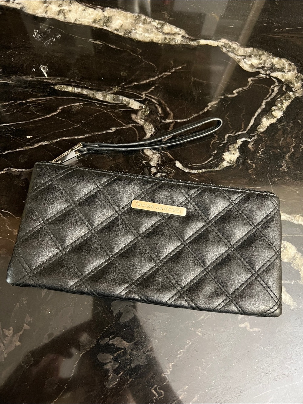 Marc Jacobs Black Quilted Wristlet Clutch with Silver Plaque